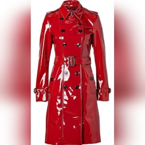Women's Shiny Red Trench Coat XL